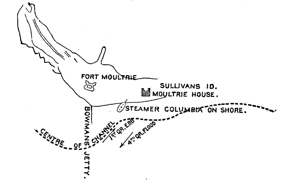  Steamer Columbia aground on Sullivan's Island near Fort Mounltrie - map