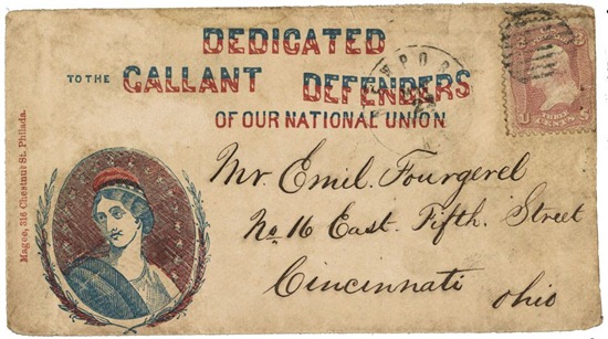 Civil War envelope showing bust of Columbia encircled with laurel branches