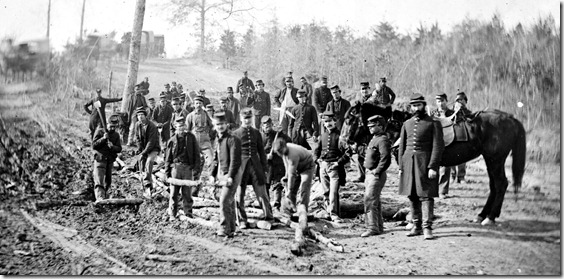 Richmond, Va., vicinity. Engineers building corduroy road.