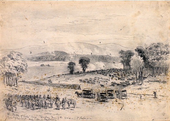 The battle of Cross Keys--Sunday June 7th 1862--Genl. Fremont and Genl. Jackson by Edwin Forbes