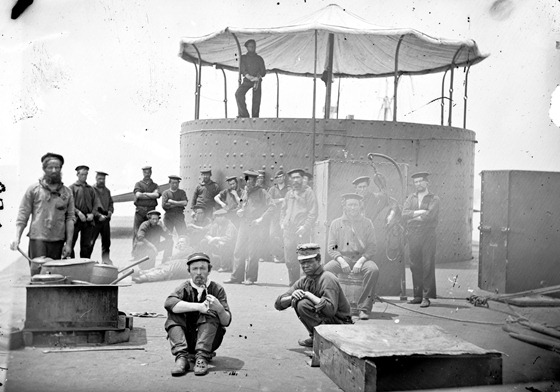 July 9 James River, Va. Sailors on deck of U.S.S. Monitor; cookstove at left