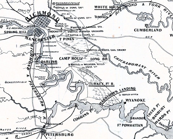 map of the 1862 battles near Richmond