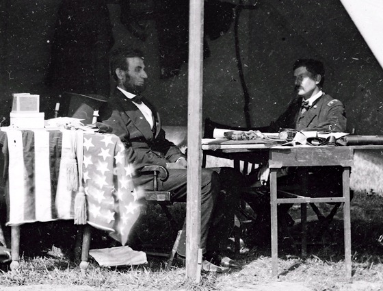 10 03 Antietam, Md. President Lincoln and Gen. George B. McClellan in the general's tent; another view