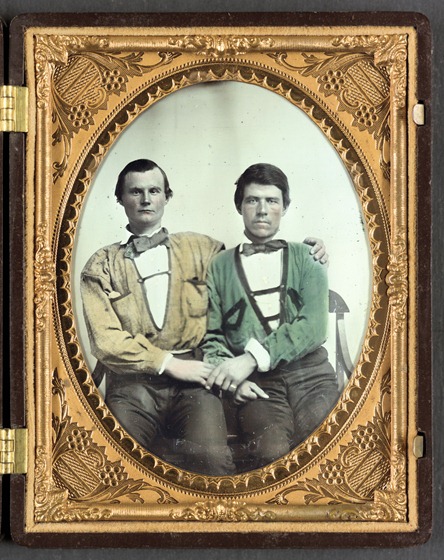 Two unidentified soldiers in Trans-Mississippi Confederate battle shirts