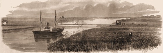The Rebel Steamer, Nashville, Lying At the Railway Bridge, On the Ogeechee River.—From a Sketch by a Naval Officer