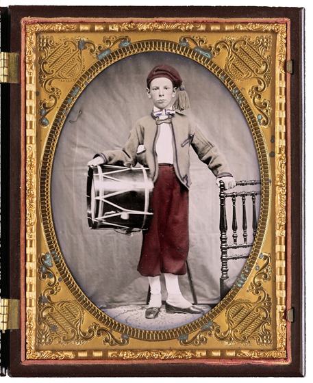 Unidentified boy in Union zouave uniform with drum