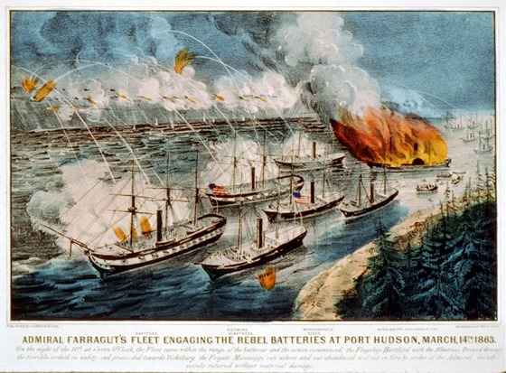 Admiral Farragut's fleet engaging the rebel batteries at Port Hudson, March, 14th 1863 3b49856u