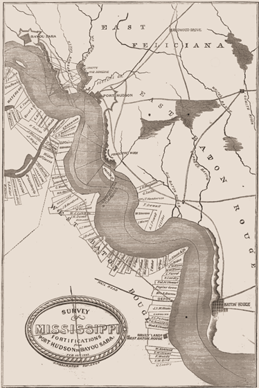 Map of the Course of the Mississippi from Bayou Sara to Baton Rouge.