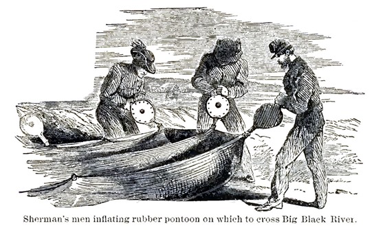 Sherman’s men inflating rubber pontoon on which to cross Big Black River