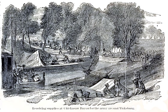 Receiving supplies at Chicasaw Bayou for the army around Vicksburg.