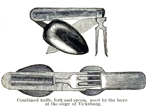 Combined knife, fork, and spoon, used by the boys at the siege of Vicksburg -- A Soldier’s Story of the Siege of Vicksburg.