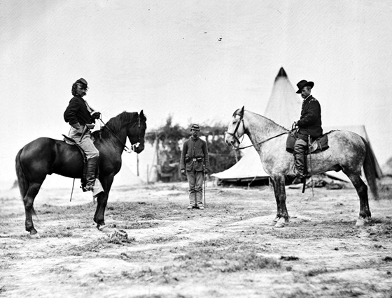 Falmouth, Va. Capt. George A. Custer and Gen. Alfred Pleasonton on horseback