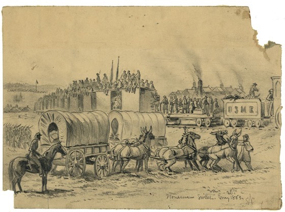 Departure of two-years men from the Army of the Potomac. A scene near Falmouth, Va. May 20, 1863