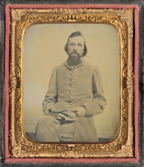 Unidentified private in Confederate uniform in frame