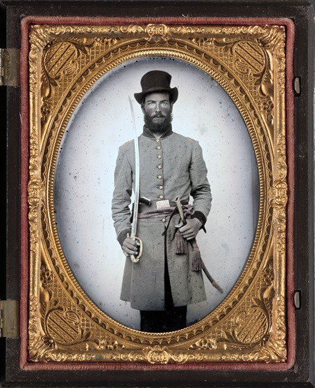 Captain Augustus C. Thompson of Co. G, 16th Georgia Infantry Regiment with sword in photo case
