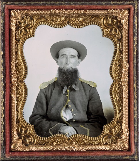Unidentified soldier with full beard in Union non-regulation uniform in photo case