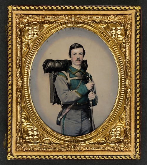 Unidentified soldier in Confederate uniform of Company E, Lynchburg Rifles -- in frame