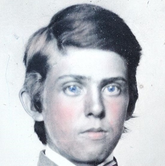 close-up crop -- Unidentified young soldier in Confederate private's uniform