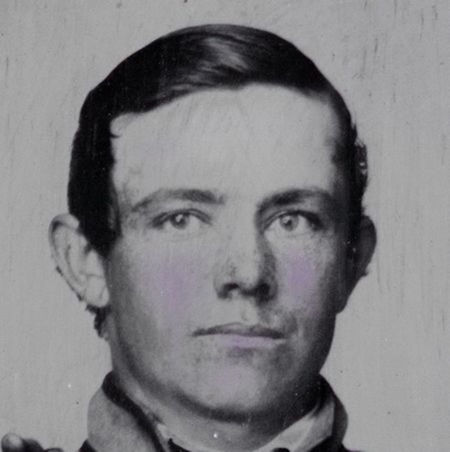 closeup crop 1 -- Private Reggie T. Wingfield and Private Hamden T. Flay in Confederate uniforms